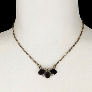 Vtg Banana Republic Antique Gold-Tone Necklace, Oval Black Stones & Rhinestones